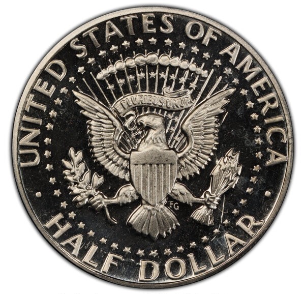 1981 Kennedy half dollar clashed dies error showing ghost impression of opposing die on coin surface